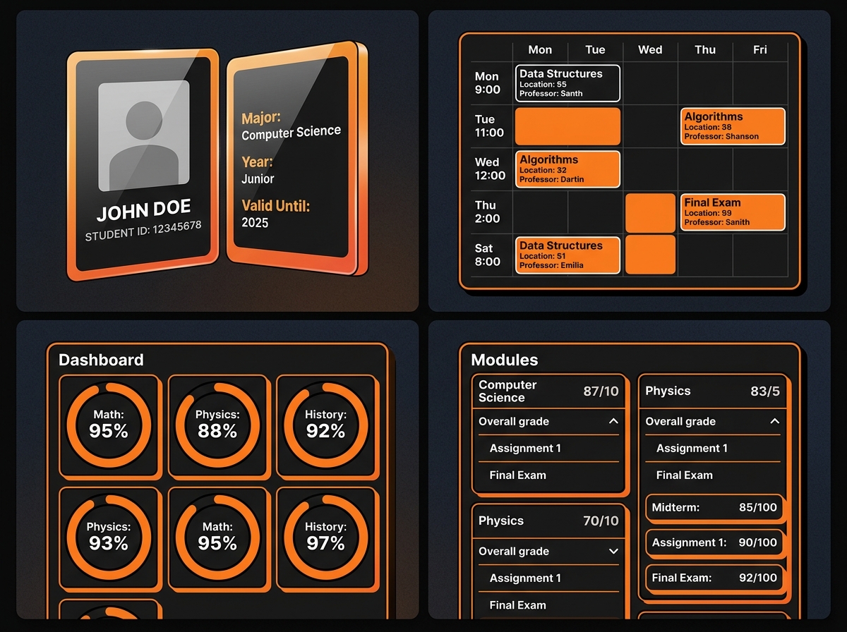retop feature pages ID card, timetable, attendance rings, marks cards